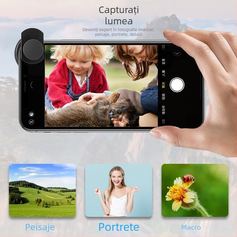 JOVOCN JV-A04 PRO Kit de obiective pentru telefon, patru în unu: unghi larg, macro, teleobiectiv, fisheye — corp din aliaj de aluminiu, sticlă optică