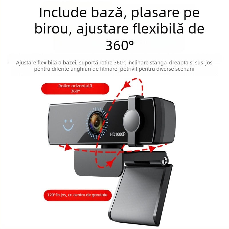 Webcam USB 2.0 HD 1080p cu autofocus și microfon încorporat, fără drivere