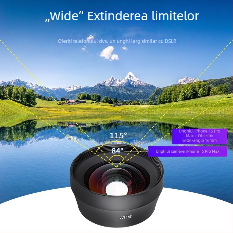 Lentilă ultrawide pentru telefon, 16mm, HD fără distorsiuni, model Probe, senzor CMOS, 2.0 MP