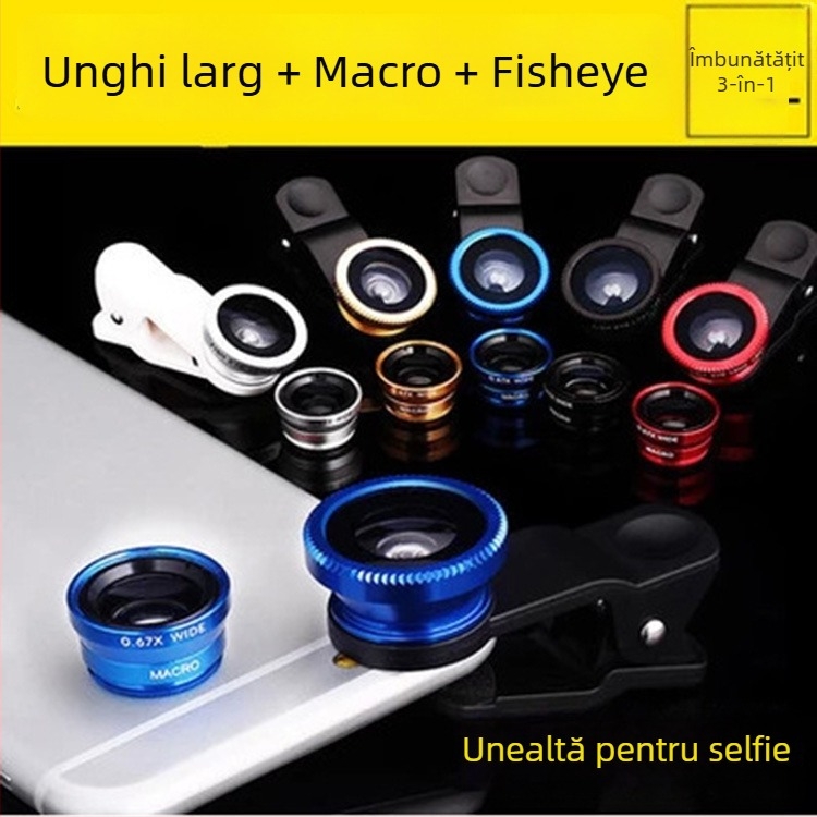 Lentilă clip pentru telefon: 180° fisheye, unghi larg și macro – trei în unu pentru selfie