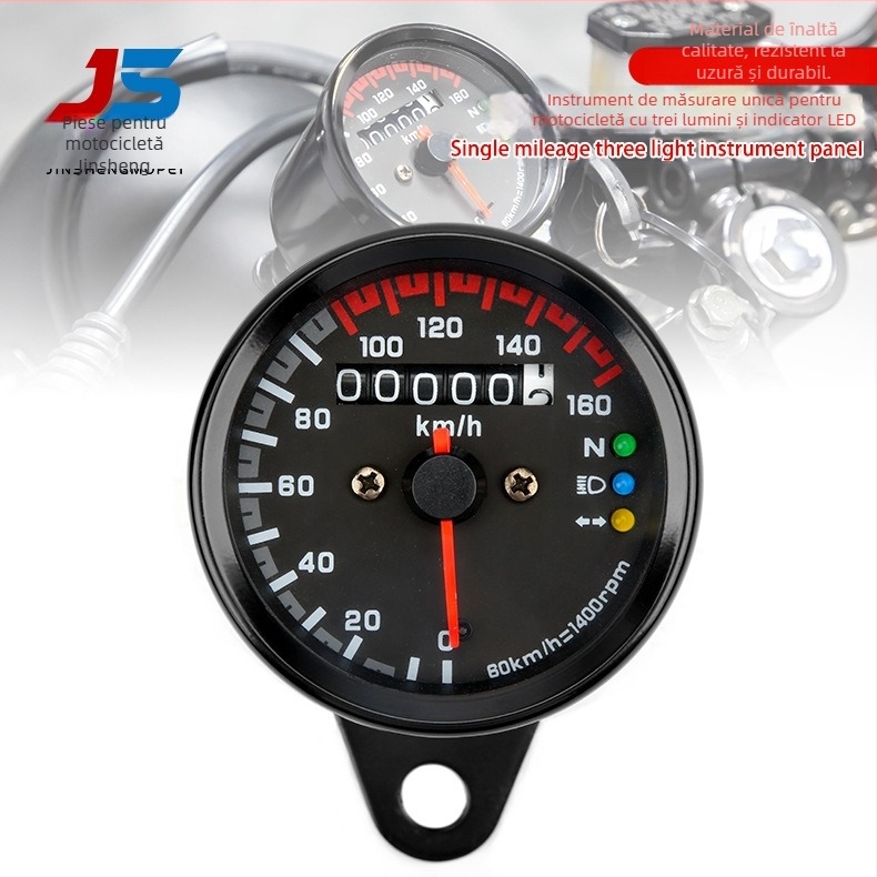 Tachometru electronic cu indicatoare LED, model cu trei lumini, interval 0-160 km, alimentare 12V.