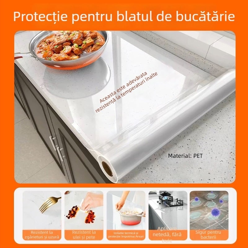 Protecție PVC pentru blat de bucătărie pentru suprafețe din marmură/quartz – rezistent la temperaturi înalte, impermeabilă, rezistentă la ulei
