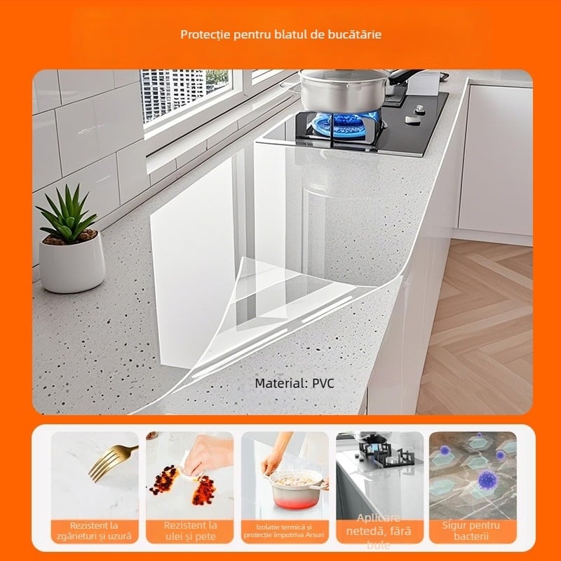 Protecție PVC pentru blat de bucătărie pentru suprafețe din marmură/quartz – rezistent la temperaturi înalte, impermeabilă, rezistentă la ulei