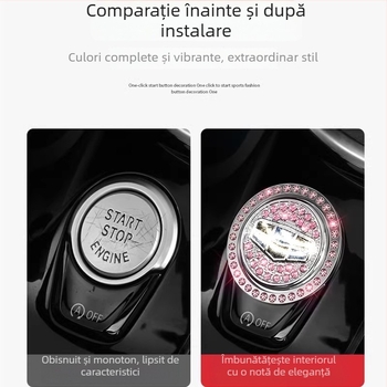 Buton de pornire auto cu un singur clic – plachetă decorativă și capac de protecție pentru întrerupătorul de aprindere, cu inel cu diamante pentru interior
