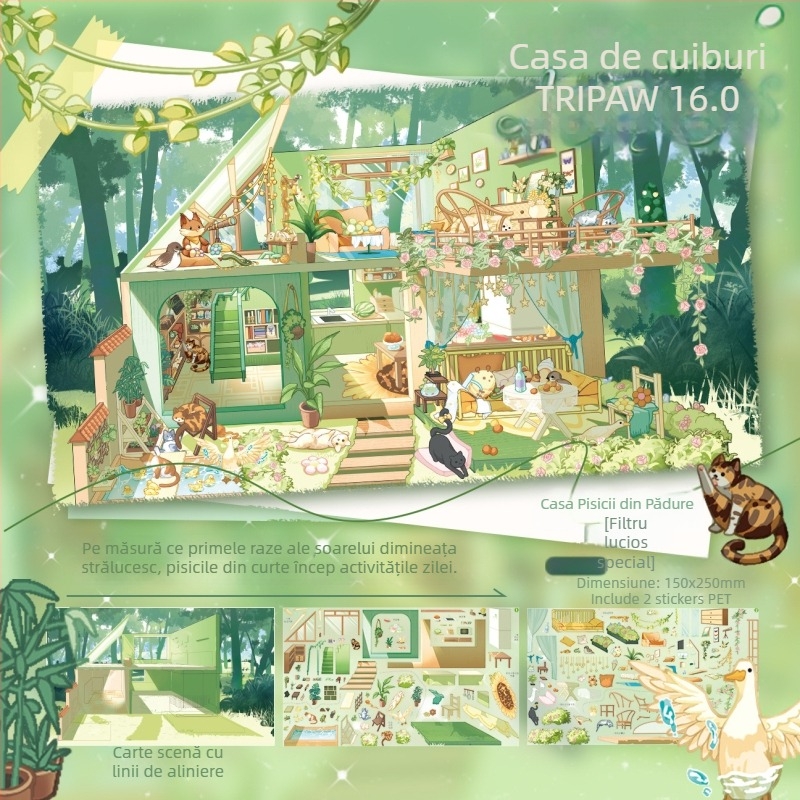 Set de stickere pentru scene cu pisică cu trei picioare – seria Living Small House, stickere de peisaj (Meow Meow) (Personalizabil; Marcă: Other; Pixeli total: Other)