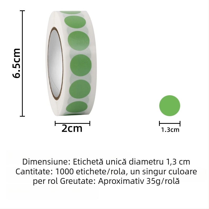 Etichete cu puncte colorate – rotunde, autoadezive, hârtie cu bază în grilă, personalizabile