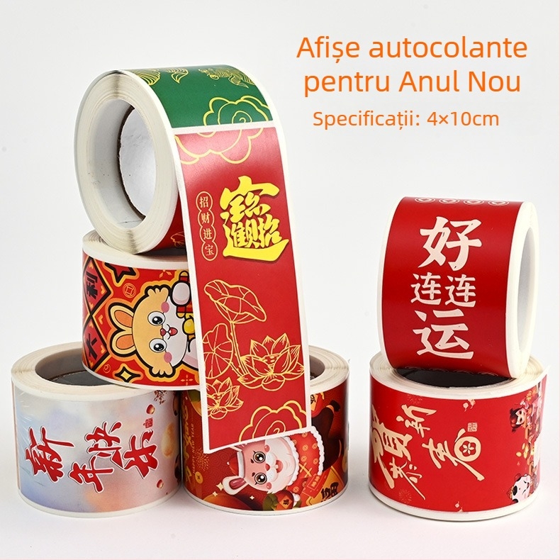 Etichete autocolante decorative, formă dreptunghiulară, etichetă private-label disponibilă, 100 autocolante pe role, Binecuvântări pentru Anul Iepurelui