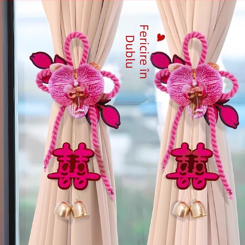 Xiaolu – Decor textil pentru camera de nuntă: perdele, ghirlande, pandantiv cu Dublă Fericire, accesorii de nuntă