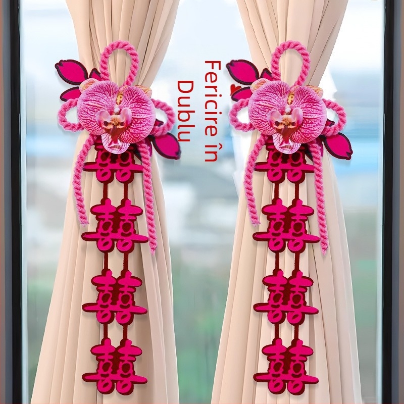 Xiaolu – Decor textil pentru camera de nuntă: perdele, ghirlande, pandantiv cu Dublă Fericire, accesorii de nuntă