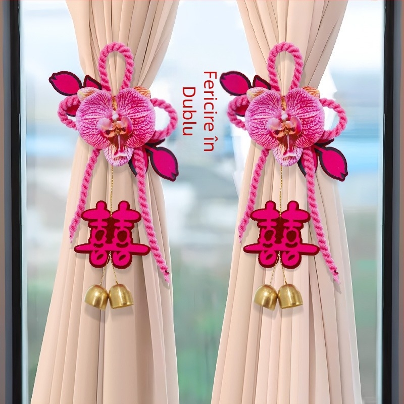 Xiaolu – Decor textil pentru camera de nuntă: perdele, ghirlande, pandantiv cu Dublă Fericire, accesorii de nuntă