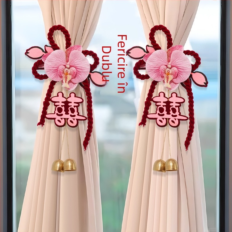 Xiaolu – Decor textil pentru camera de nuntă: perdele, ghirlande, pandantiv cu Dublă Fericire, accesorii de nuntă