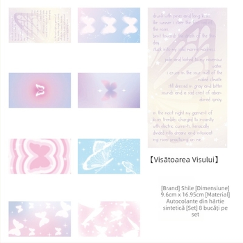 Set de 8 autocolante pentru spatele telefonului cu fundal fluture visător; adeziv PVC, stil desen animat, proces autocolant