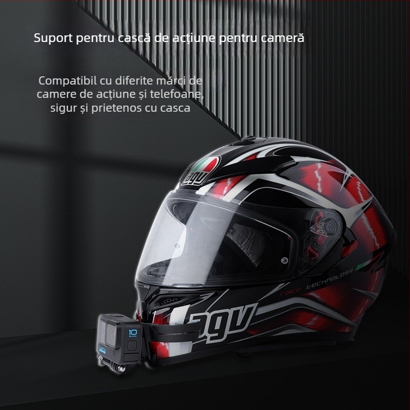 Suport pentru bărbie cască GoPro Hero11, montaj adeziv integrat, PVC/ABS, 37 g, compatibil cu GoPro, DJI și Insta360 și alte camere de acțiune