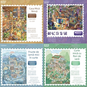 Set de autocolante 3D pentru scenă dioramă — colț de vindecare cu case mici de așezat — prelucrare personalizată disponibilă