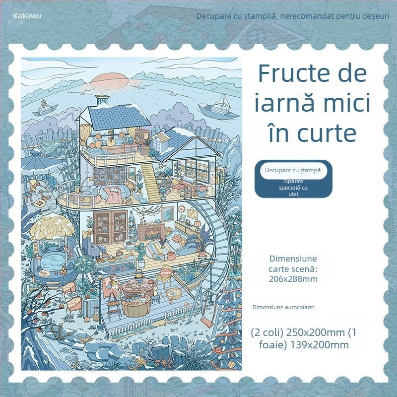 Set de autocolante 3D pentru scenă dioramă — colț de vindecare cu case mici de așezat — prelucrare personalizată disponibilă