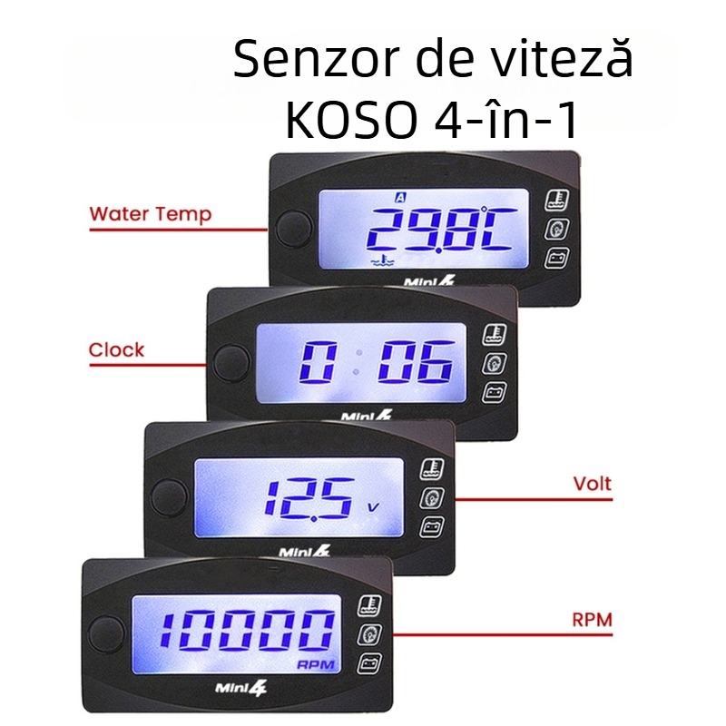 Indicator universal de temperatură a apei pentru motocicletă Koso 4 în 1, ecran LCD, 0–250°C, model ko-4 in 1