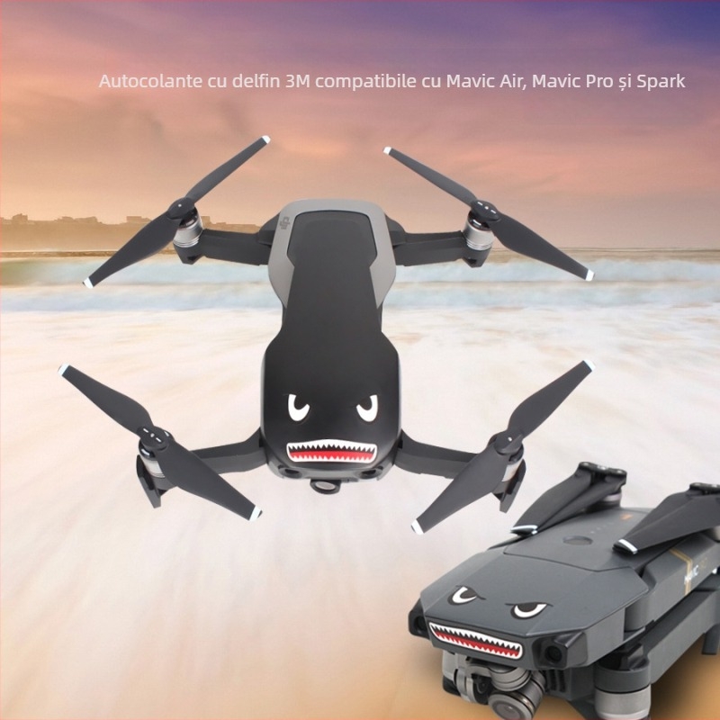 Set de autocolante pentru corp cu emoji rechin pentru Neo și seria Mavic 3 Pro | ABS, MV-TZ402, compatibil Neo, Mavic 3 Pro, Classic, Mini 4K; conținut: autocolante rechin