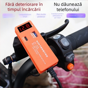 Leaping Flag Încărcător USB pentru vehicule electrice/motociclete cu detector de tensiune, intervalul 12–120V, ieșire USB pentru telefon