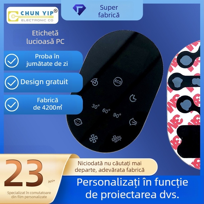 Comutator membrană PET cu suprafață tactilă capacitivă și panou de control din acrilic, imprimare silkscreen, pentru echipamente medicale