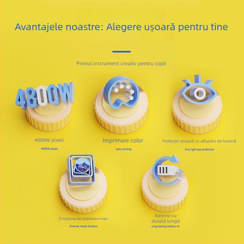 Cameră pentru copii cu imprimare coloră și conectivitate la telefon (Model Z269; 4.8 MP; Stocare TF card; Carcasă ABS; 6 ore baterie)