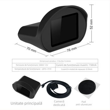HUD auto cu afișaj cu proiecție și coduri de diagnostic – model tca01; rezoluție 320x240; alimentare prin interfața OBD; intrare: datele mașinii; material PC+ABS; marcă Tuchi'an