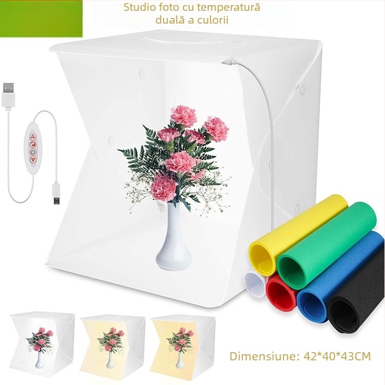 Box de lumină LED pliabil pentru fotografie mobilă – Material EVA | Utilizare universală | Temperatura culorii reglabilă