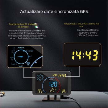 Wollip W01 GPS Beidou Monitor Viteza și Kilometraj, pentru toate modelele, de uz general, alimentare USB, HUD multi-funcțional