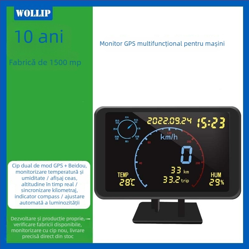 Wollip W01 GPS Beidou Monitor Viteza și Kilometraj, pentru toate modelele, de uz general, alimentare USB, HUD multi-funcțional