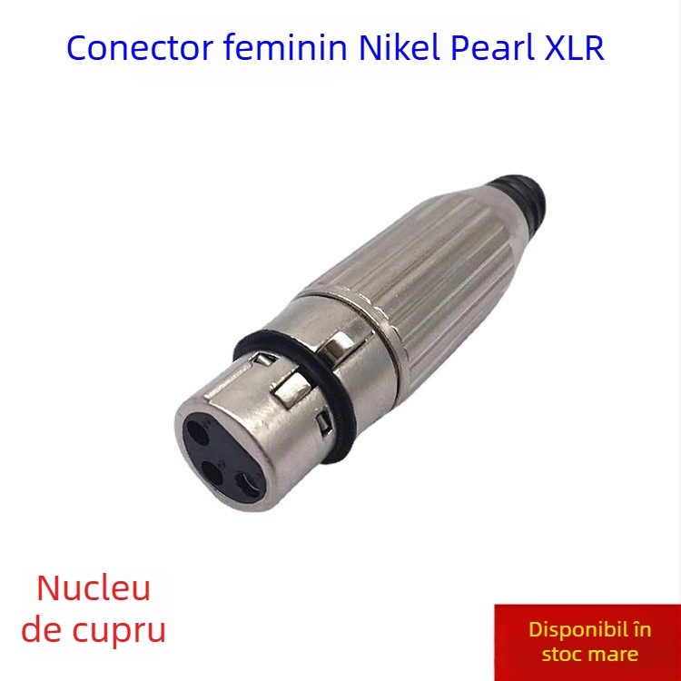 Conector XLR femeie, complet metalic, trei conductori, pentru mixer și microfon