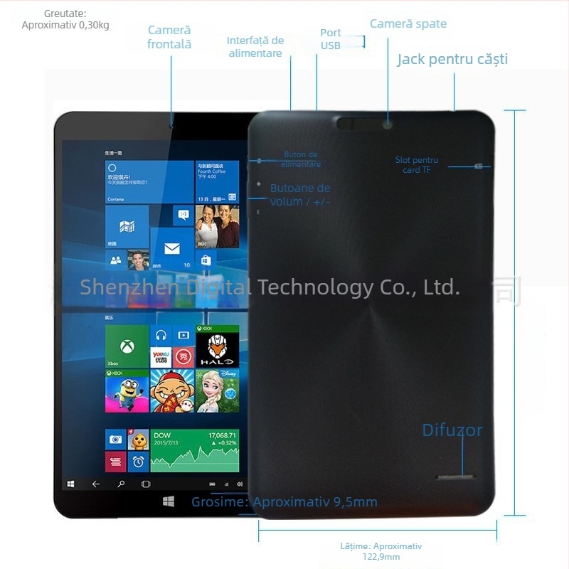 Tabletă Windows, ecran de 8 inch, procesor Quad-core Intel Atom 1.33GHz, 32GB stocare, camere duale