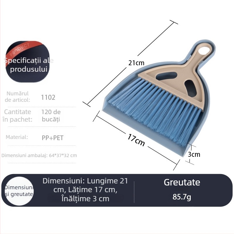 Set mătură și lopățică pentru praf - Mini set de curățenie pentru birou și mașină, pentru tastatură și resturi mici - Plastic, ambalaj 120