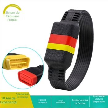 Cablu extindere OBD2 pentru automobile, conector masculin–feminin, 16 conductori, cupru placat cu nichel, izolație PA66, ignifug, turnare prin injecție