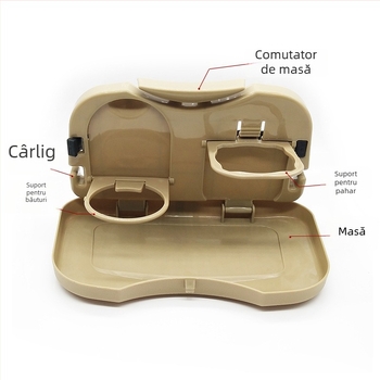 Masă pentru dining în mașină pentru spatele banchetei, cu tavă pliabilă, suport pentru pahar și raft de depozitare; poate fi folosită și ca suport pentru calculator/tabletă