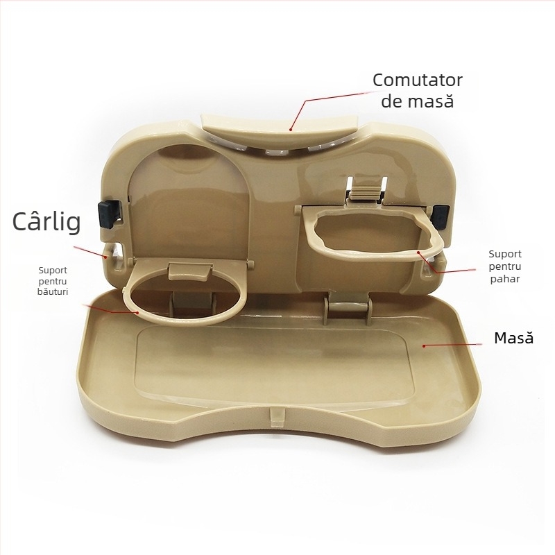Masă pentru dining în mașină pentru spatele banchetei, cu tavă pliabilă, suport pentru pahar și raft de depozitare; poate fi folosită și ca suport pentru calculator/tabletă