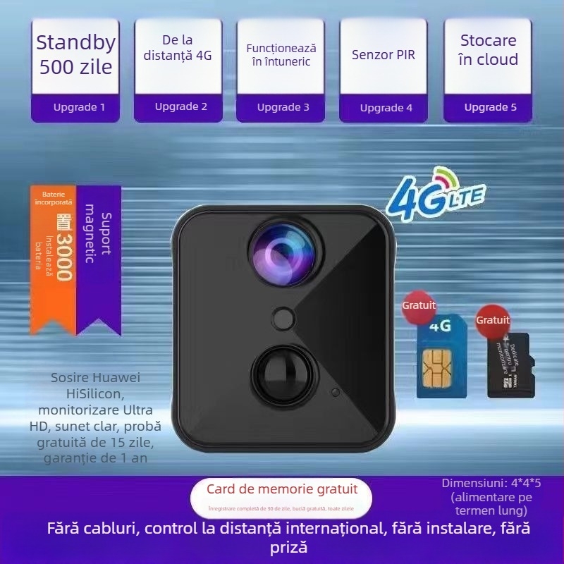 Cameră video wireless de interior cu WiFi, acces de la distanță prin telefon, Ultra HD