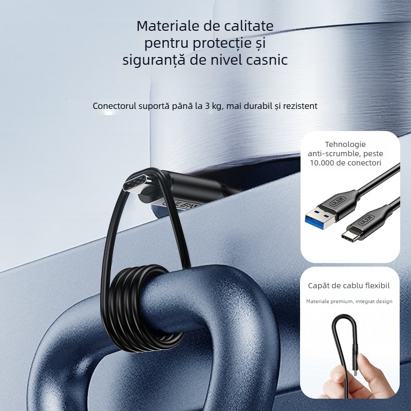 Cablu USB-A la USB-C, USB 3.2, 10Gbps, PD 60W Încărcare rapidă, Conductor din cupru, pentru telefoane, laptopuri și tablete