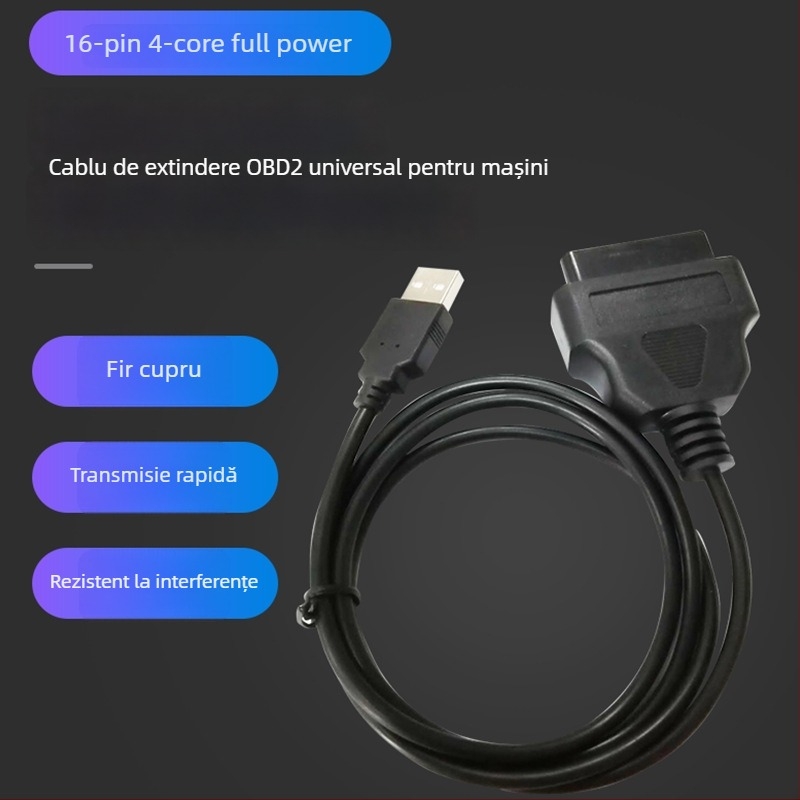 Instrument de diagnoză auto, cablu USB-A la OBD2 femelă, extensie OBD2, 12V, 80°C, model 1MUSB AM-OBD