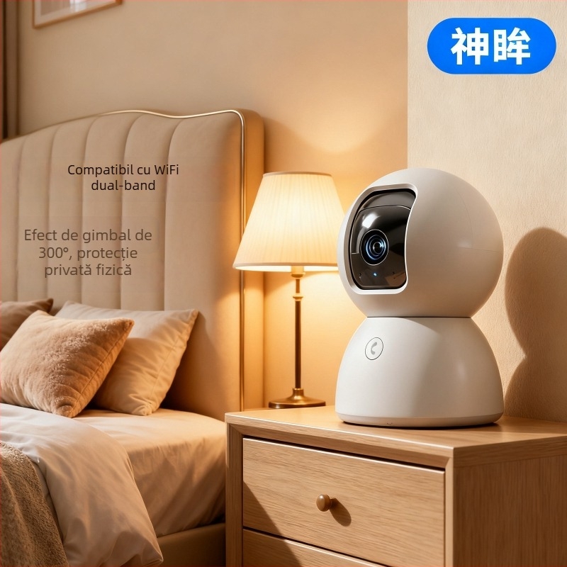 Cameră inteligentă de interior pentru supraveghere, cu acoperire 360° și vizionare nocturnă (1080p, obiectiv de 4mm, stocare în cloud)