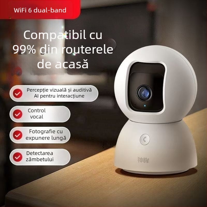 Cameră inteligentă de interior pentru supraveghere, cu acoperire 360° și vizionare nocturnă (1080p, obiectiv de 4mm, stocare în cloud)