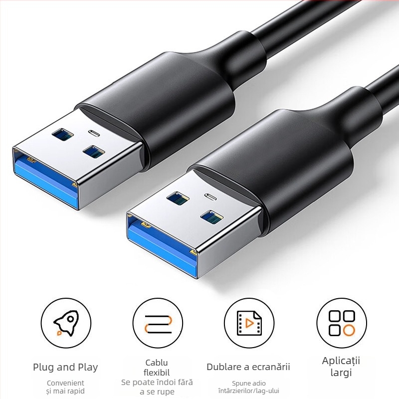 Cablu USB 3.0 A-male la A-male pentru PC/notebook, transfer rapid, nucleu din cupru