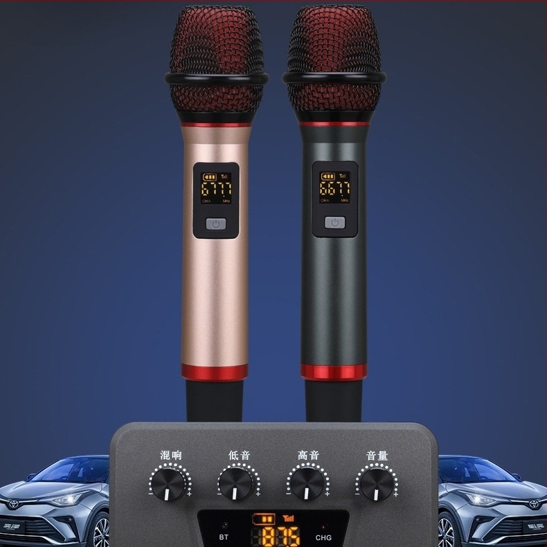 Set de microfoane karaoke, model A8, carcasă din aliaj de aluminiu, baterie încorporată 800–1000 mAh, răspuns în frecvență 100 Hz–20 kHz, SNR ≥ 75 dB