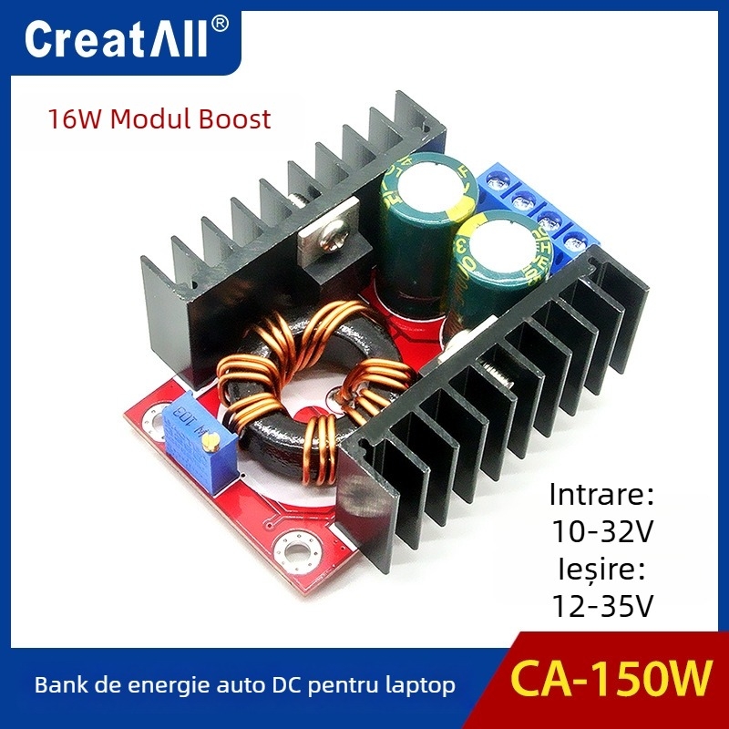 Modul Boost DC-DC de 150W pentru alimentarea auto a laptopului, intrare 10-32V, ieșire reglabilă 12-35V