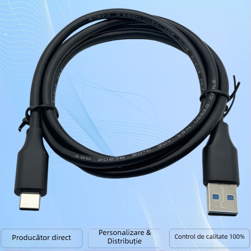 Cablu USB-A la USB-C 3.0, 0,3 m, ecranat, pentru dispozitive mobile și hard diskuri externe, până la 60W (3A/20V)