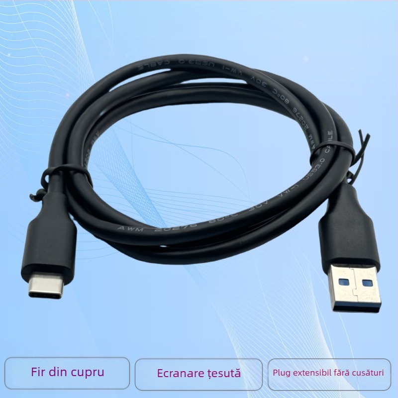Cablu USB-A la USB-C 3.0, 0,3 m, ecranat, pentru dispozitive mobile și hard diskuri externe, până la 60W (3A/20V)