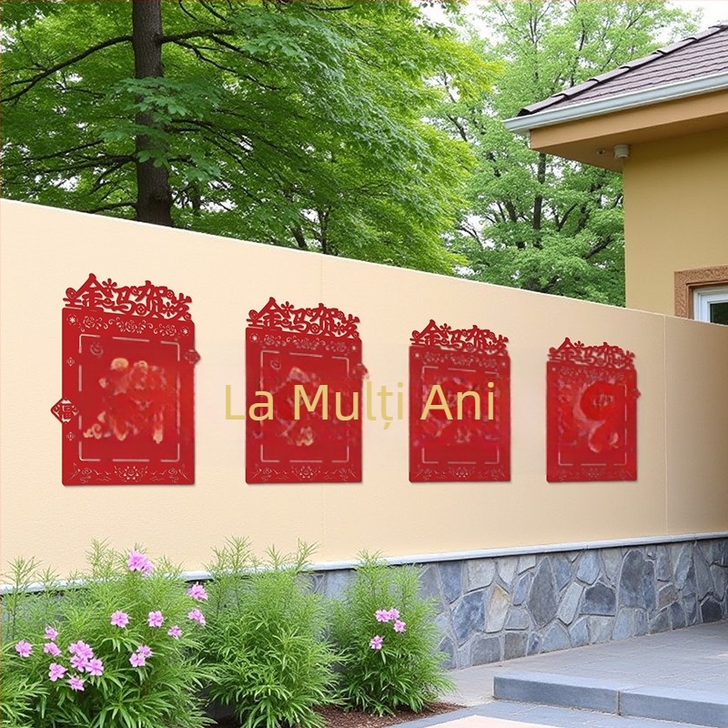 Deco de perete exterior pentru gardul curții, 2026 Anul Căluț, material catifelat, stil chinezesc, decor pentru Festivalul de Primăvară