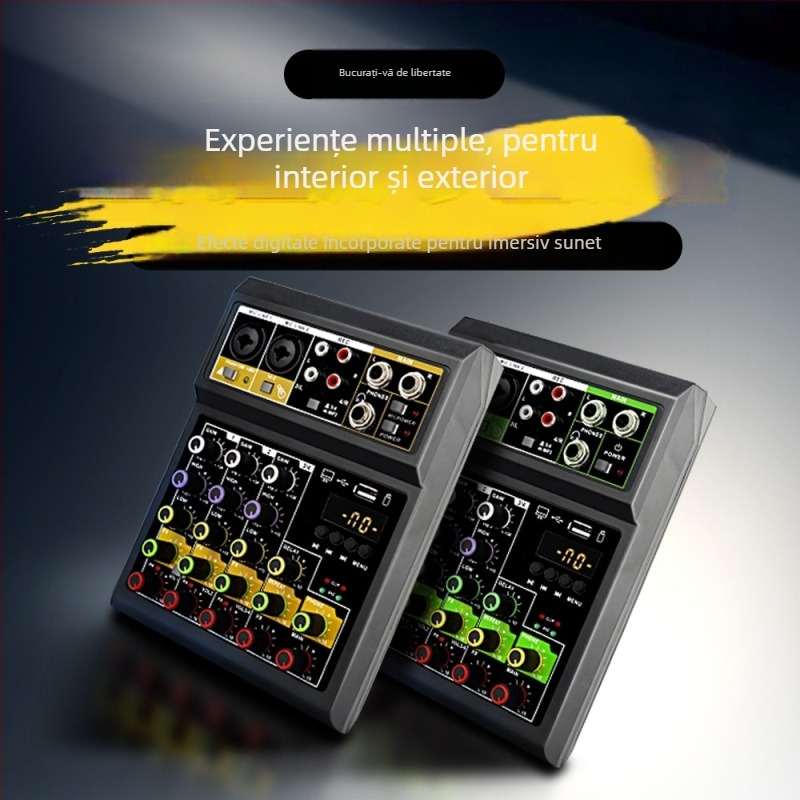 Mixer wireless cu efecte, 4 canale, pentru înregistrări de trupă și spectacole live, suport pentru 1–2 microfoane
