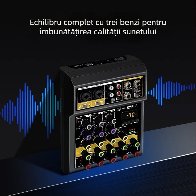 Mixer wireless cu efecte, 4 canale, pentru înregistrări de trupă și spectacole live, suport pentru 1–2 microfoane