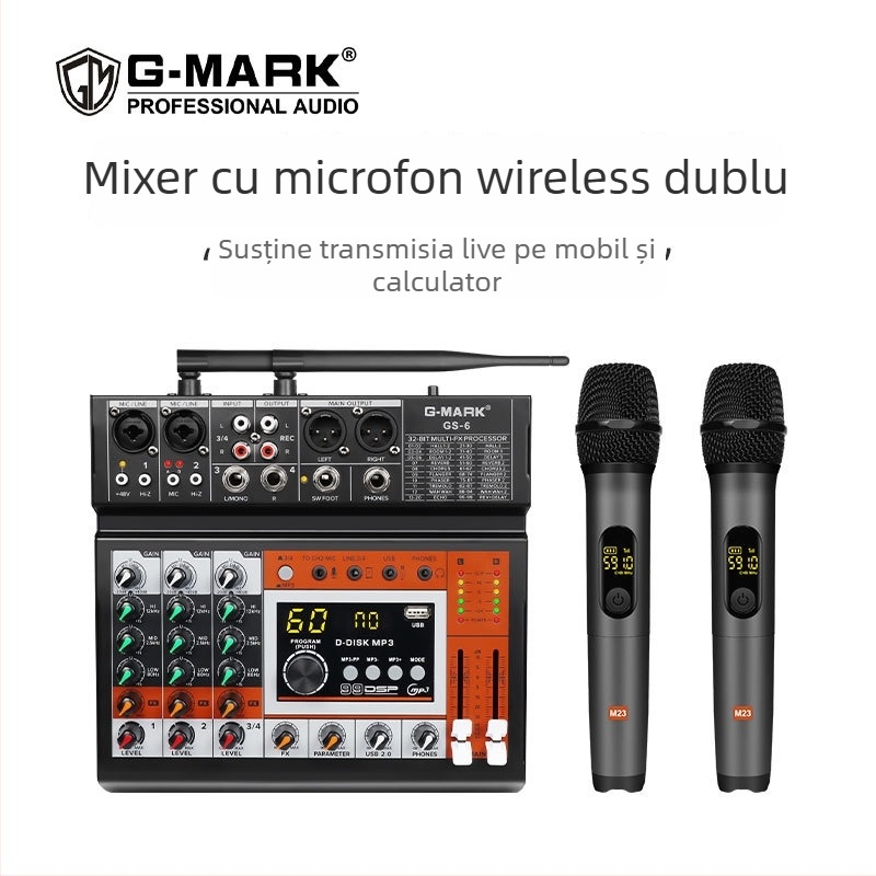 Mixer de scenă cu 4 canale pentru spectacole în aer liber, înregistrare OTG și suport PC/mobil