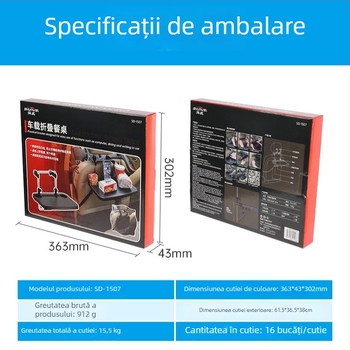 Masă pliabilă pentru spatele autovehiculului – universală, din plastic, montaj pe perete, Shunwei