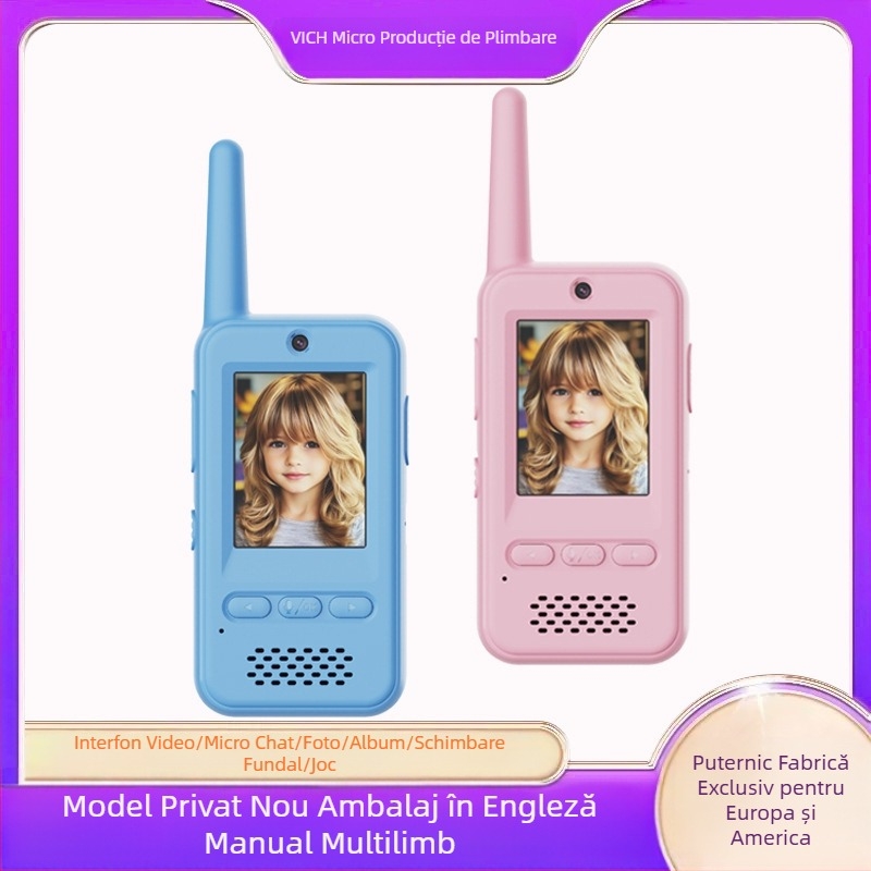 VOCH E08 Walkie-Talkie video pentru copii, cu display, baterie 650 mAh, rază până la 1,5 km, anti-interferențe